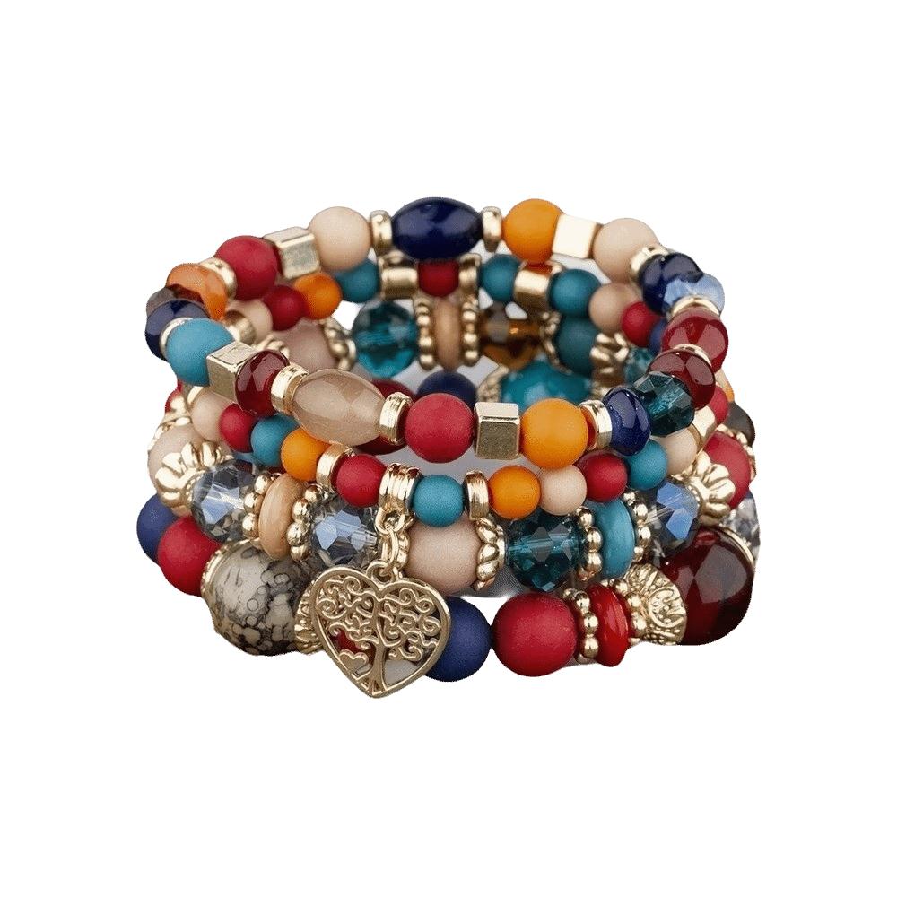 Ethnic Style Bohemian Beads Bracelet Heart Charm Multi-Layer Bracelets Women Bangle Set Gifts