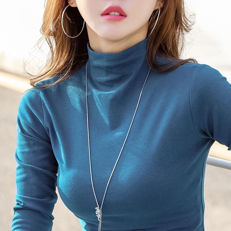 Women's Fleece-Lined Half-High Collar Long-Sleeve Base Layer Shirt, Versatile & Tight-Fitting for Autumn/Winter.