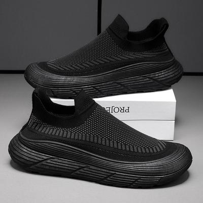 Été nouveau chaussettes tendance tissées à la mouche à une pédale bouche chaussures décontractées polyvalentes pour hommes chaussures de sport respirantes à semelles épaisses rehaussantes