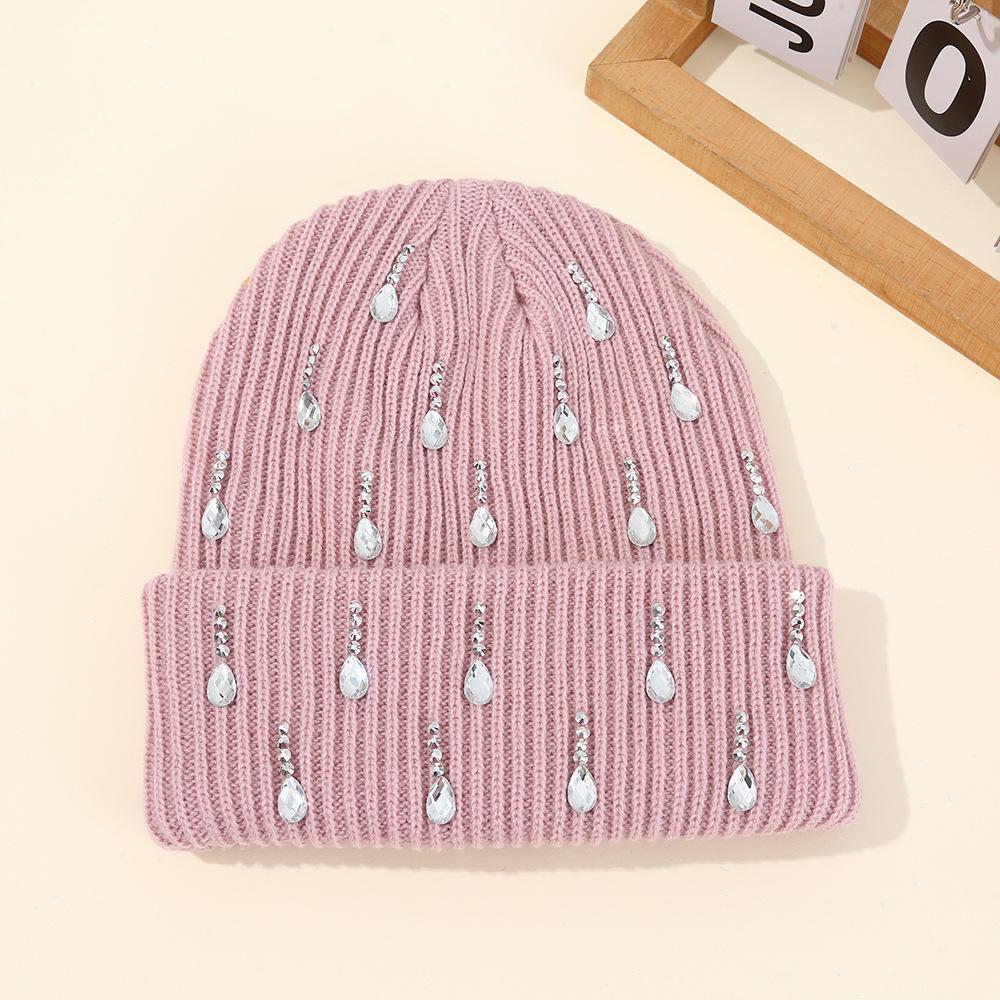 New European and American Pearl Flash Diamond Knitted Hat Double-layer Outdoor Warm Personalized Street Wool Hat Wholesale