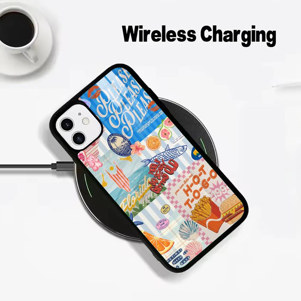 S-Seaside Scenery Wine Lemon Wireless charging phone case compatible with iPhone 17/16/15/14/13/12/11