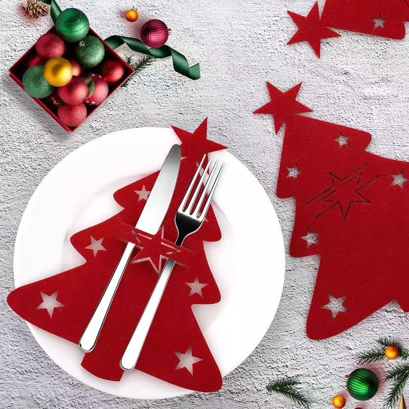 10-200PCS Christmas Cutlery Decoration Bag Elk Christmas Tree Pocket Knife and Fork Cutlery Bag Restaurant Cutlery Decoration