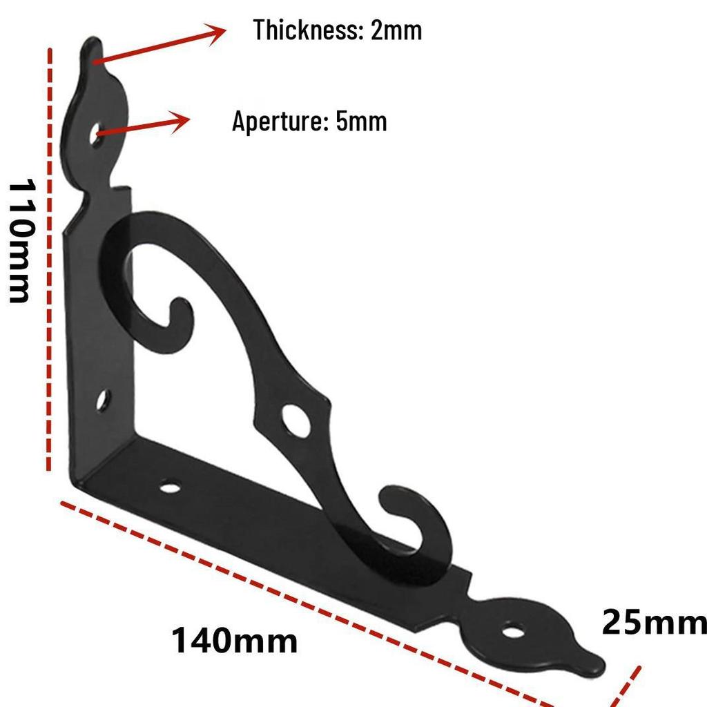 European Style Wrought Iron Triangle Shelf Bracket - Heavy Duty Right Angle Support
