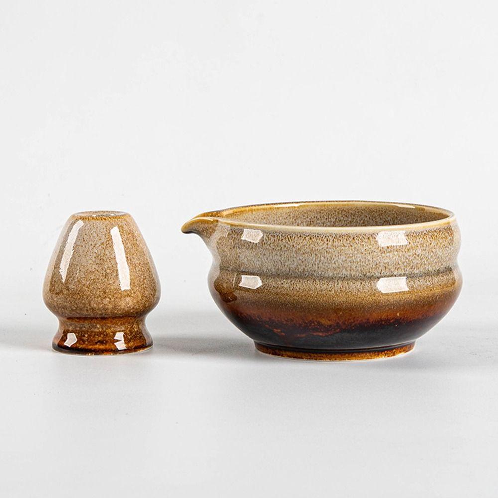 Ceramic Matcha Bowl Set Smooth Kiln Discoloration Matcha Whisk Stand Large Capacity High Temperature Resistant Tea Ceremony Tool