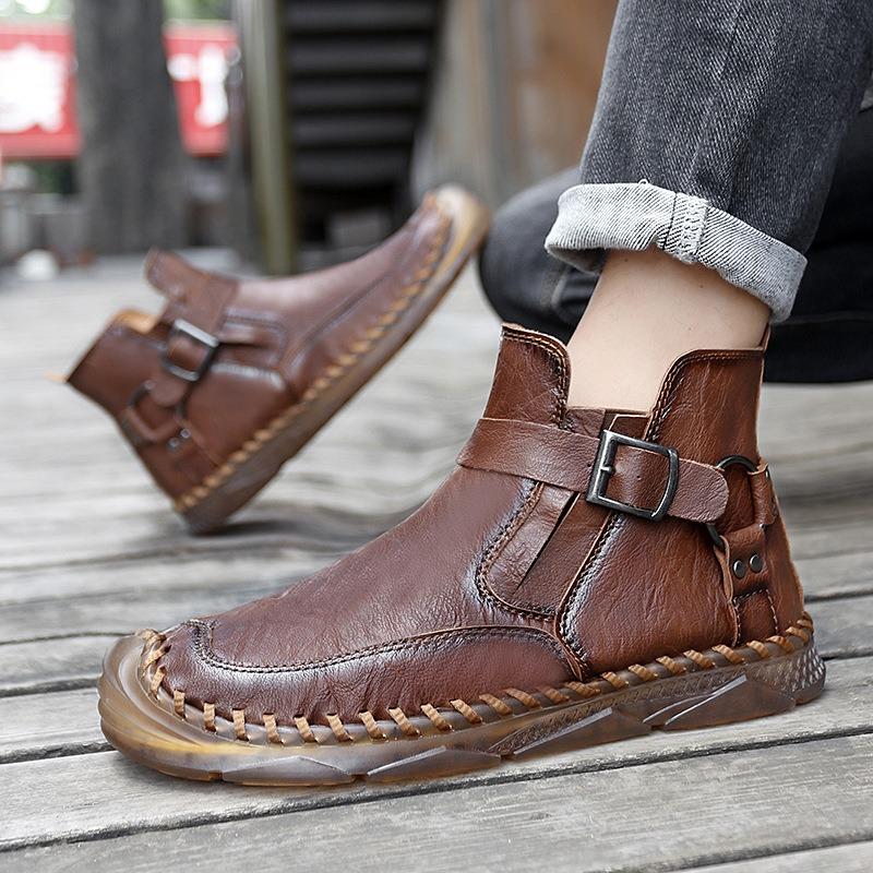 Stivali Alti da Uomo Moda Lusso Stivali in Pelle di Vacchetta Alta Qualità Stivaletti Caviglia Fatti a Mano Retrò per Uomo Stivale Oxford Casual Botas Hombre