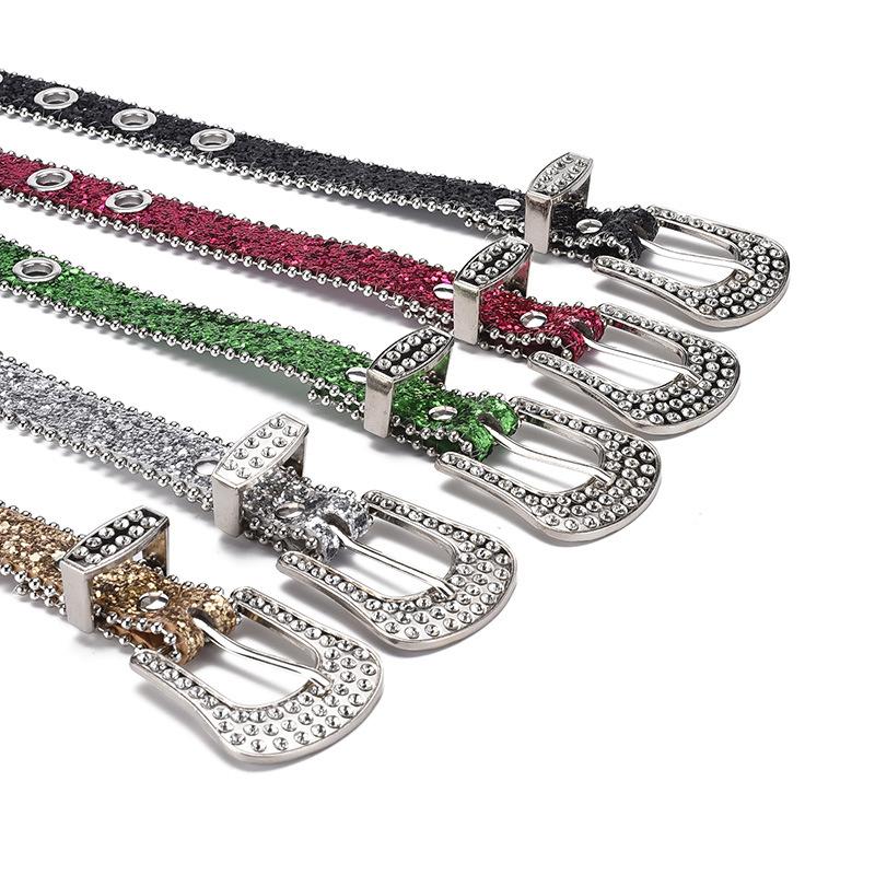 Belt Women'S Rhinestone Pin Buckle Decorative Personality Sequin Belt Women'S Hollow Air Eye Punk Belt Thin