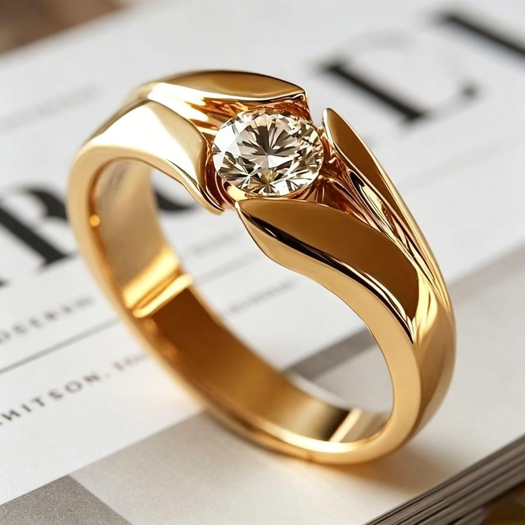 Yanbai Elegant Zirconia Gold Ring – Stylish Engagement Anniversary Gift.