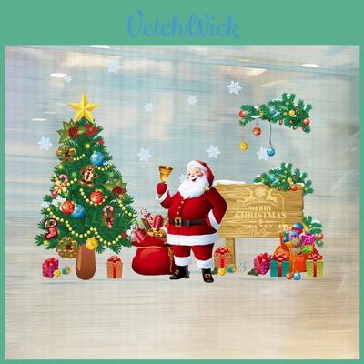 Christmas Wall Decal Pvc Removable Santa Claus And Tree For Holiday Decor And Living Room