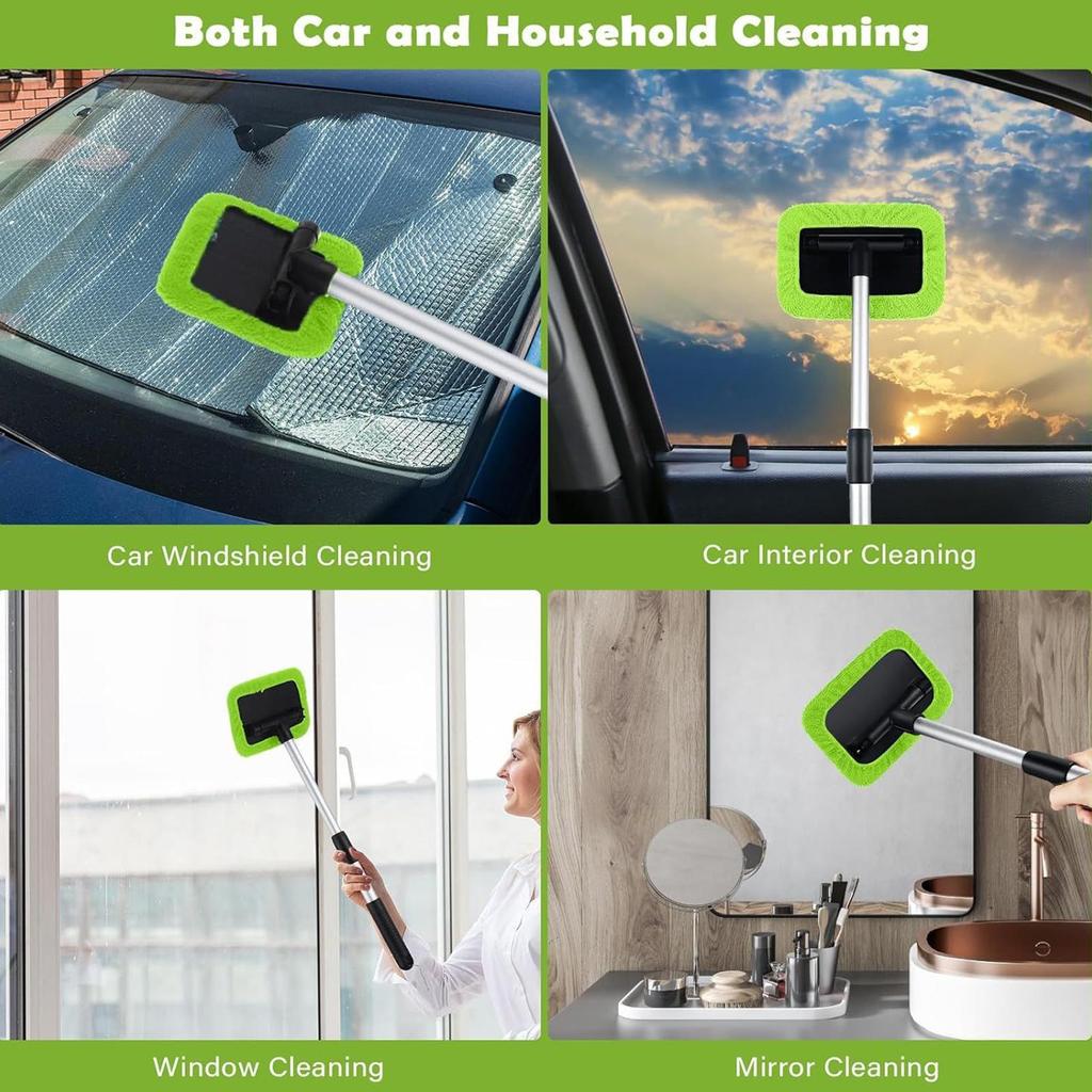 Car Windshield Cleaner Brush Telescoping Pole Microfiber Cloth Windshield Cleaning Tool Glass Brush for Shower Room Bathroom