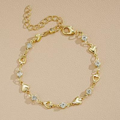 14 Karat vergoldetes Liebesarmband mit eingelegtem Zirkonia für Frauen, süße hohle Herzkette, Partyschmuck