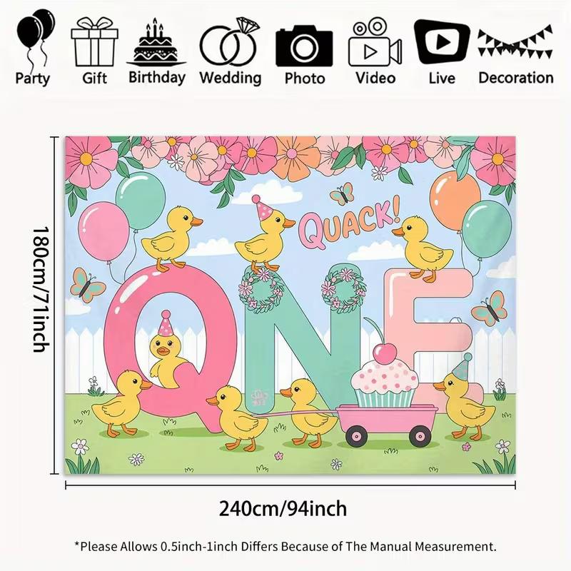 2D "ONE" Duck Birthday Tapestry, Yellow Duck Party Background