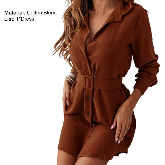 Damenkleid Einfarbig Umlegekragen Vintage Einreihig Langarm Minikleid für die Arbeit