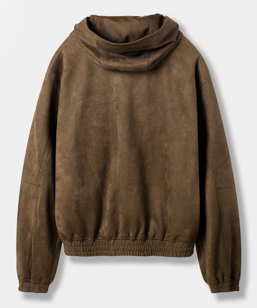 Dimitri Black 2Way Faux Suede Zip-Up Hoodie_Brown