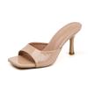 Fashion Patent Leather High Heels Slippers Women Square Open Toe Sandalias Thin Heel Slides Summer Shoes Woman Flipflops Claquette Femme