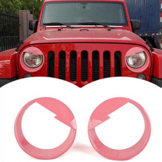 Pink Front Light Bezels Headlight Cover Lamp Trim for 2007-2018 Jeep JK Wrangler