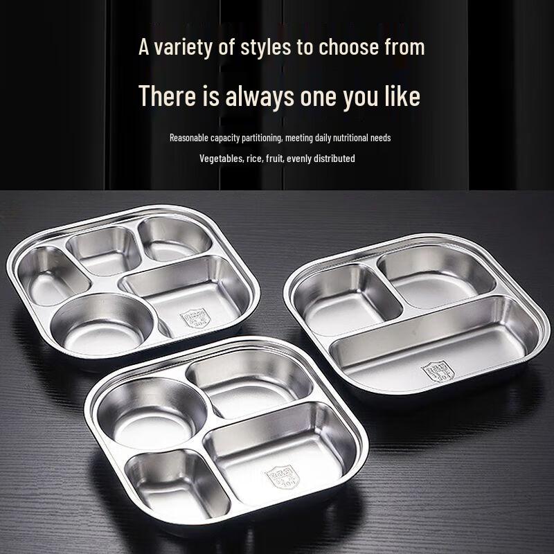 Adult Stainless Steel 3-Compartment Divided Lunch Tray Set