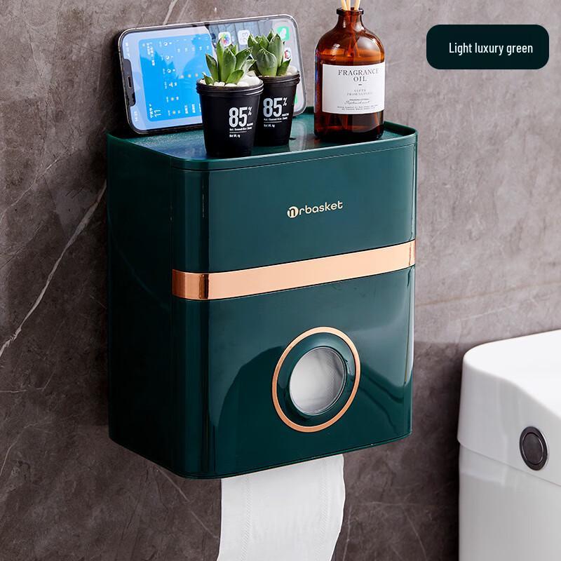 Mrbasket Punch-Free Wall-Mounted Double-Layer Drawer Tissue Box