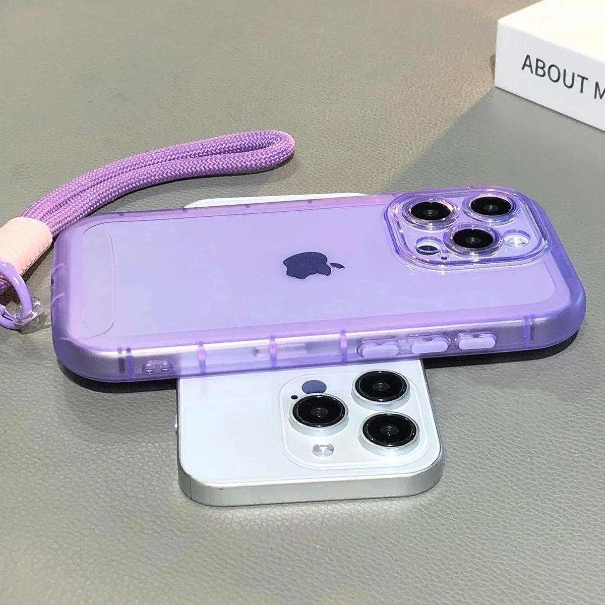 

Transparent Hand Wrist Strap Soft Case for iPhone 16 15 14 Pro Max Plus 13 12 11 With Lanyard Candy Color Clear Silicone Cover iPhone 12 Pro