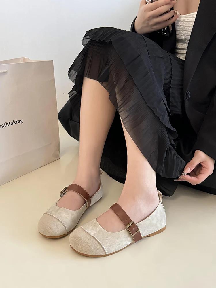 Móda Nový Styl Módní Dámské Mokasíny Semišová Kůže Dámské Boty Retro Měkká Podrážka Pohodlné Baleríny Korejský Kulatý Špička Ležérní Boty