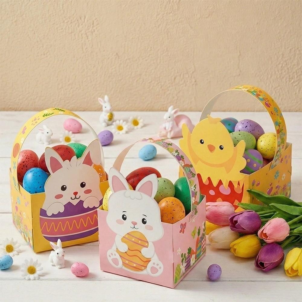 6pcs Egg Rabbit Carrot Easter Bunny Candy Boxes with Handle Candy Gift Bag  Spring Parties