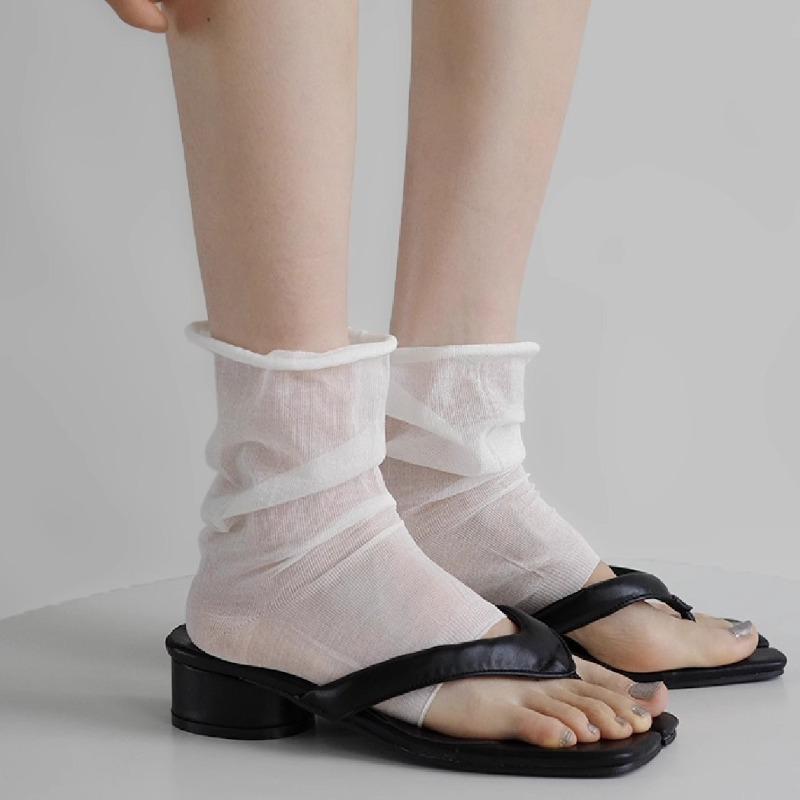 Thin, Rolled-up, Mid-calf Women's Solid Color Ankle Socks, White Thin Transparent Leg Covers, Grey Socks