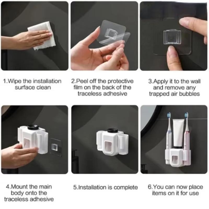 Toothbrush Holder Wall-Mounted With Double Slots Toothpastse Dispenser And Squeezer Organizer Accessories