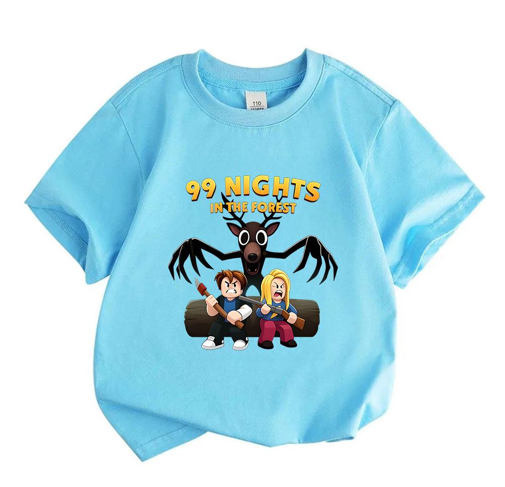 Kids Boys Girls Crew Neck Short Sleeve 100% Cotton T-Shirt, Funny 99 Nights In The Forest Cartoon Print Casual Tops for Children Daily Wear