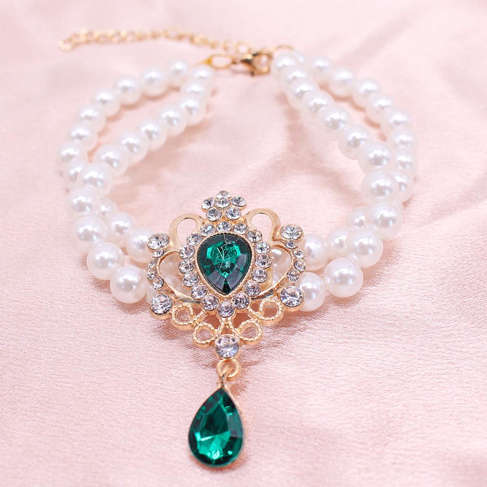 Colar de Pérolas e Strass de Fileira Dupla para Animais de Estimação - Gargantilha de Luxo para Gatos e Cães