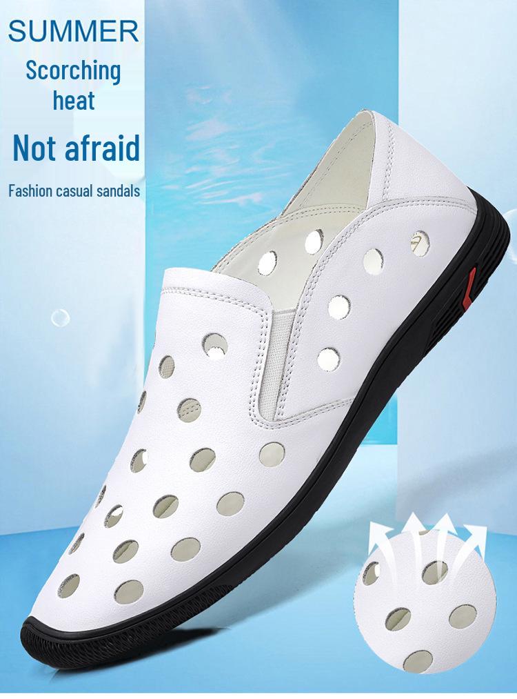Men's Large Size Cowhide Slip-on Beach Shoes - Soft Sole, Closed Toe, Summer Casual Shoes 46