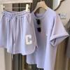 Women's 2025 Summer Korean Style Plus Size Casual Sportswear Set – Short Sleeve Top & Shorts for Running
