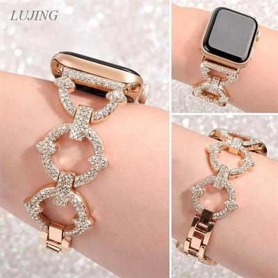 Suitable for Apple Watch Ultra2 Strap 49mm Womens iWatch S9 Bracelet 45mm 44mm , Advanced Creative Metal Buckle Chain, Diamond Studded Watch 42mm 38mm