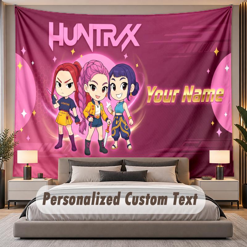 Custom Name Text Tapestry Kpop Demon Hunters Personalized Polyester Wall Tapestry For Bedroom And Room