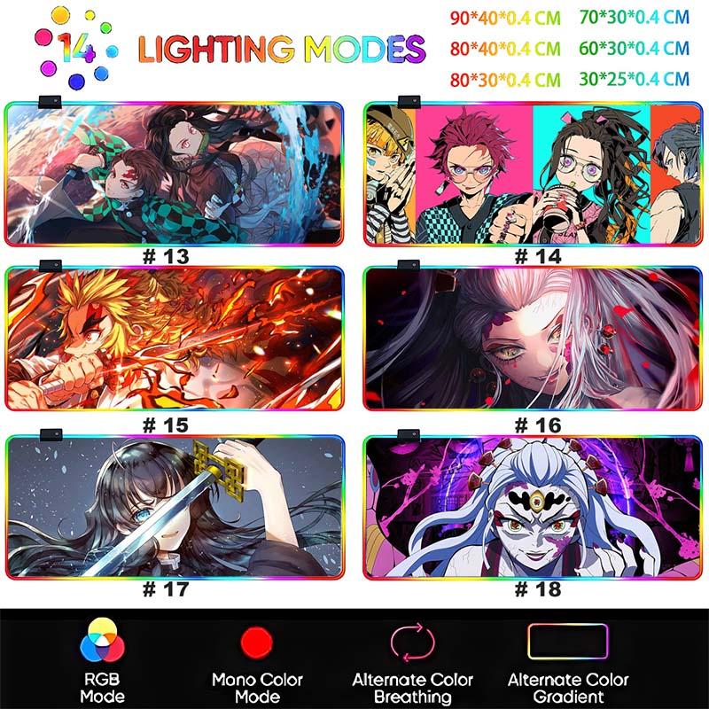 RGB Backlit Anime D_Demon S_Slayer Mouse Pad Cute Anime Grils Lager Gamer Cabinet Overwatched Mouse Mat Non-Slip Keyboard Mat