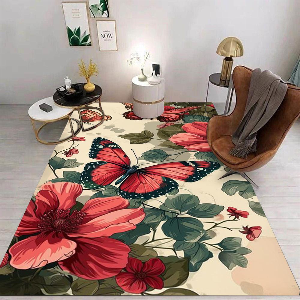 Vintage Floral Butterfly Ink Style Carpet Carpets for Bed Room Washroom Floor Mat Rugs for Living Room Chair Living Room Rug
