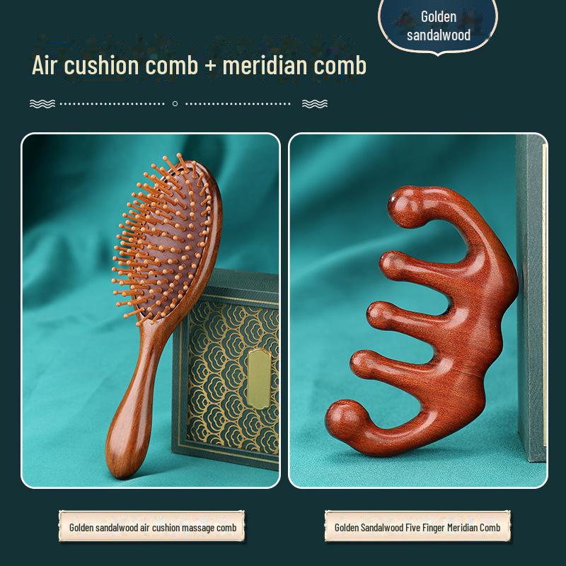 Sandalwood Air Cushion Massage Comb for Scalp and Hair - Unisex Wooden Comb for Home & Travel