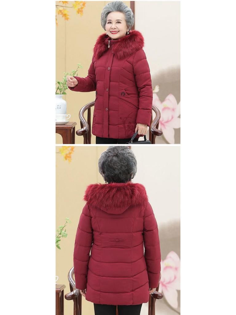 Elderly Women's Winter Cotton Jacket - Grandma Outfit, Middle-aged & Senior Down Coat