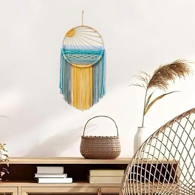 Macrame Wall Hanging Tapestry Boho Sun Wall Decor, Colorful Hand Dreamcatchers Woven Tapestries for Living Home Room 23.6" Lx 11.8" W
