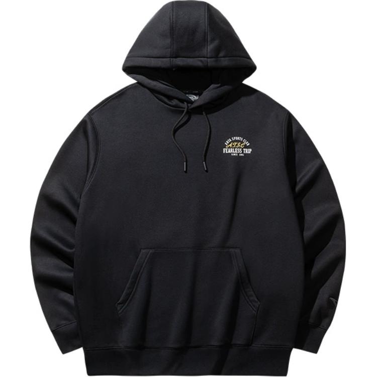 Anta Comfortable Casual Simple Loose Hooded Pullover Fleece Sweatshirt Men Sweatshirt Basic-Black 152448701N-4