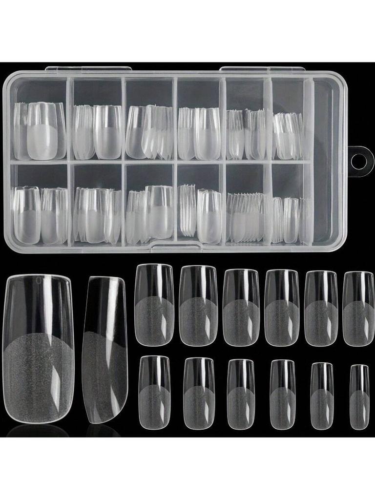 120Pcs Clear Full Cover Square Acrylic False Nails 12 Sizes French Nail Tips For Extension Salon DIY