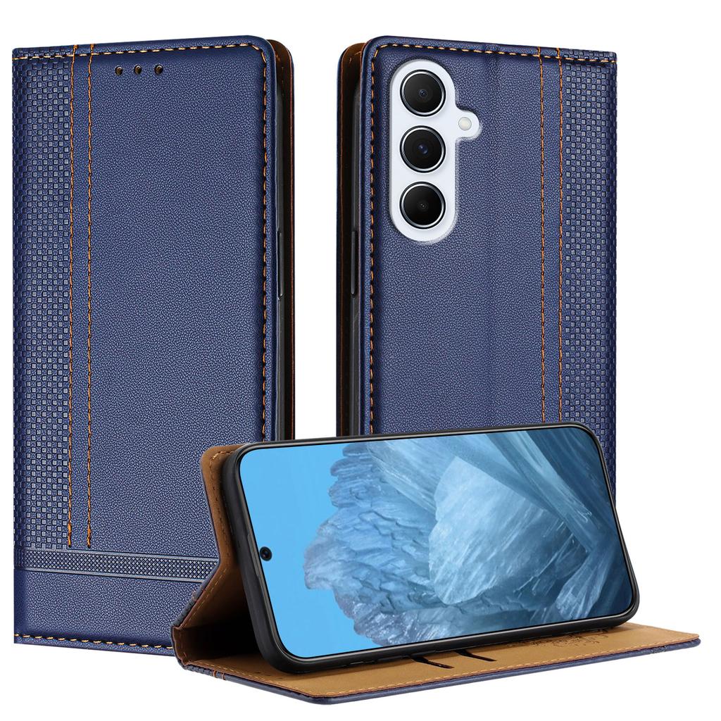 For Samsung Galaxy A56 5G Case L-Shaped Grid Pattern Leather Stand Phone Cover with Card Slots
