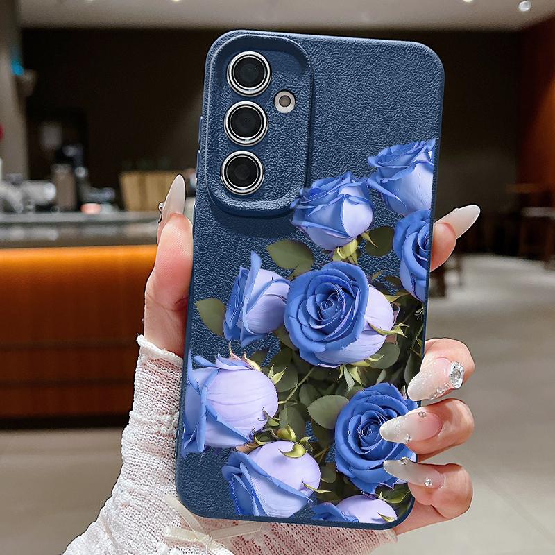 

Colorful Flowers Print Case For Samsung S26 S25 Ultra S24 FE S23 Plus S22 S21 A15 A16 A17 A35 A36 A37 A54 A55 A56 A57 5G Leather Texture Soft Cover Samsung A53 5G синій