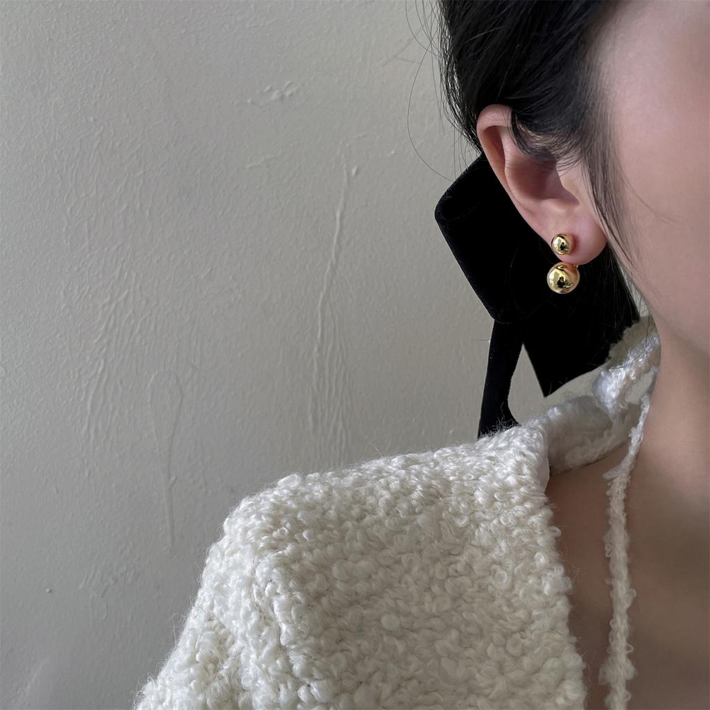 Large and Small Ball Stud Earrings Female Ins Trendy Personality Korean Version Niche High-end Jewelry 925 Silver Needle Rear Hanging Fashion