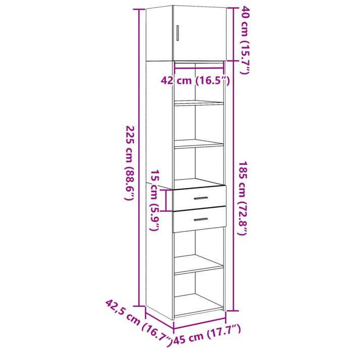 VidaXL Armoire de rangement mince gris béton 45x42,5x225 cm, armoire de rangement de salle de bain, unité de rangement de 3281297