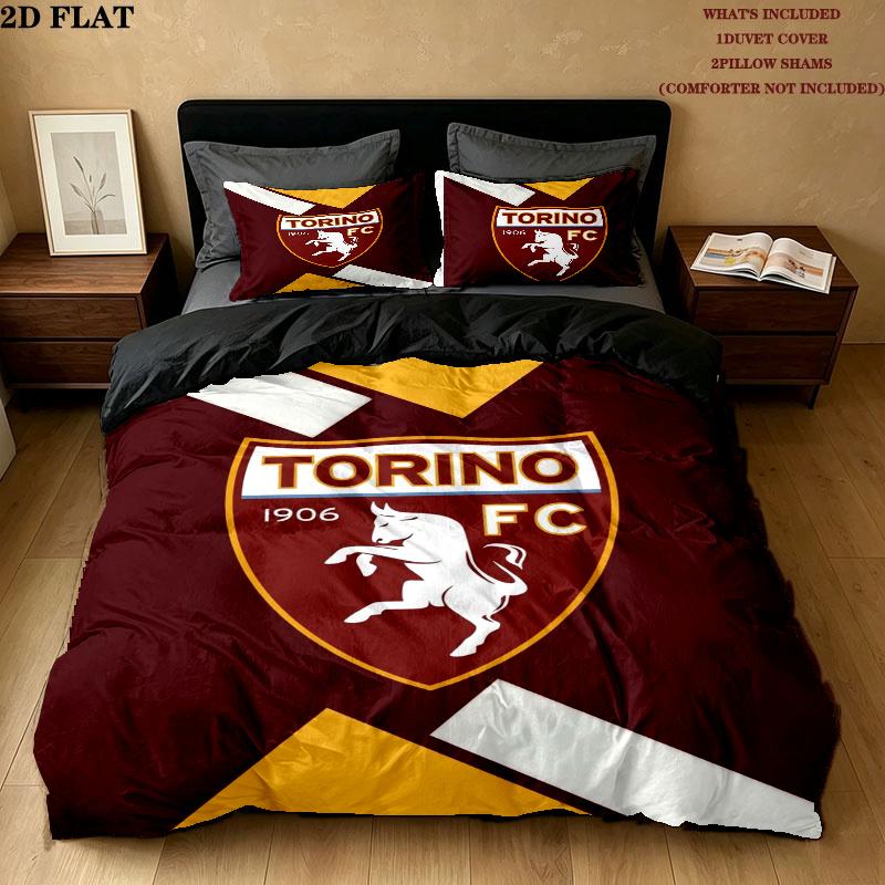 Torino Football Club Pattern Bedding uilt Set uilt Cover Pillowcase Home Decoration Birthday Gift (1 * duvet cover + 2 * pillowcase without core)