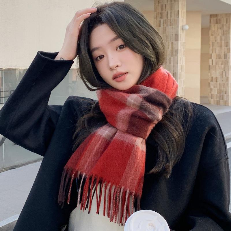 100 Pure Wool Classic British Red Plaid Men's and Women's Autumn and Winter Scarves Couple's Warm Scarves