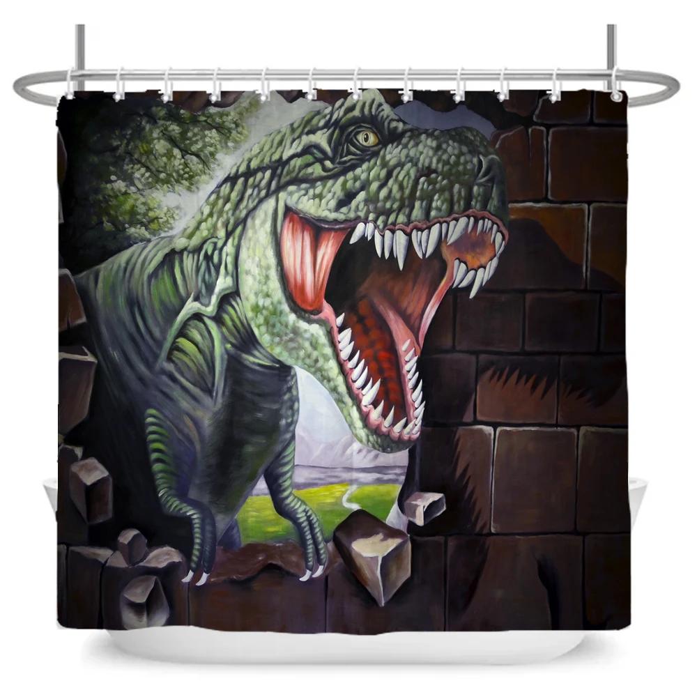 Lustige Hund Dinosaurier Duschvorhänge Cooler Katze reitet Dinosaurier Japanische Ozeanwelle Kinder Badezimmervorhang Raumdeko Mit Haken