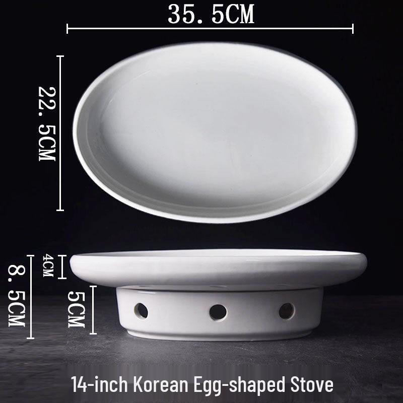 Hotel Tableware: Ceramic Oval Soup Plate with Portable Alcohol Burner for Heat Preservation