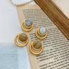Niche Retro Design French Fashion Commuter Versatile Natural Agate Metal Multi-Layer Round Stud Earrings Versatile Earrings