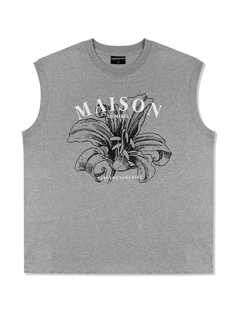 LA MAISON STUDIO Unisex Oversized Single Maison Print Sleeveless Top Melange Grey (Fcb2Ts300M)