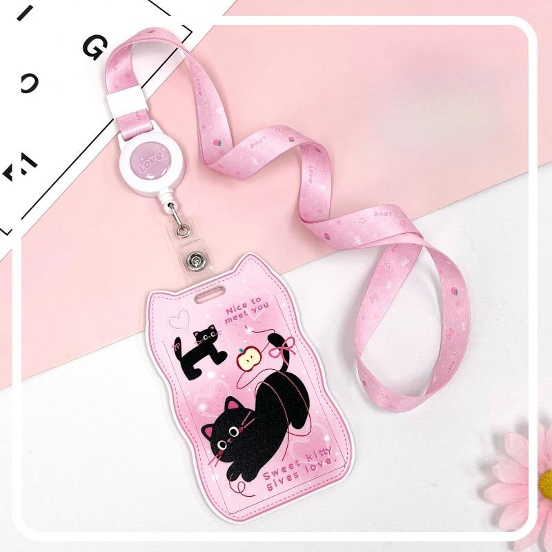 Creative Cat Ears Wave Card Holder Student Campus Card Tag Badge Bag Sliding Cover ABS ID Cover Protective Cover
